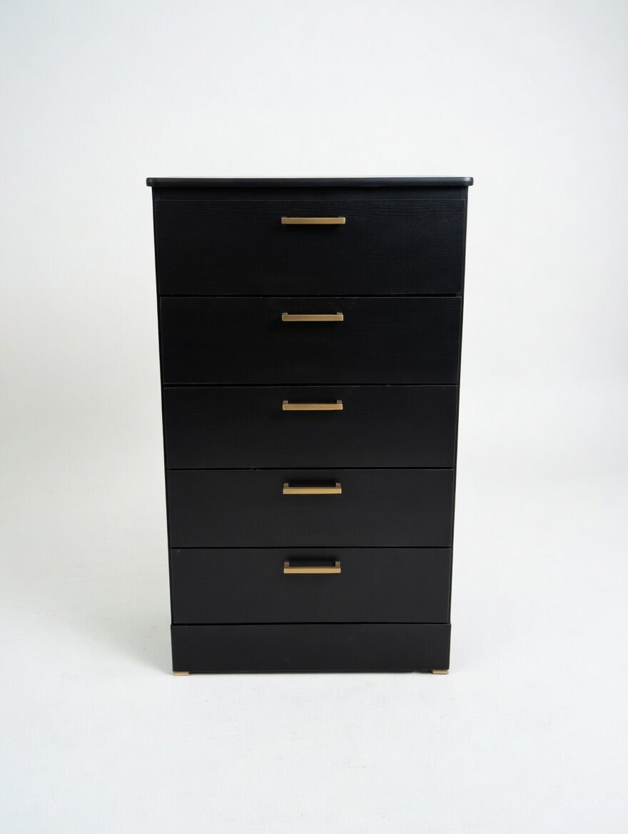 Modern Black 5-Drawer Dresser with Gold Handles 🌟