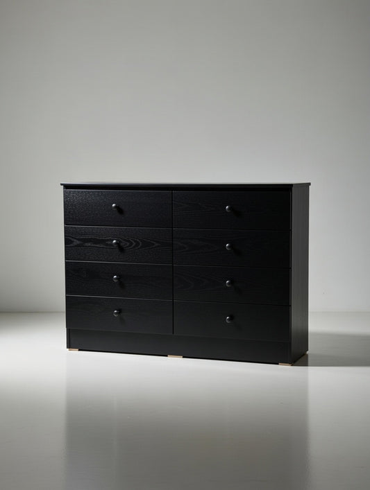Modern Black 8-Drawer Dresser Black Knobs