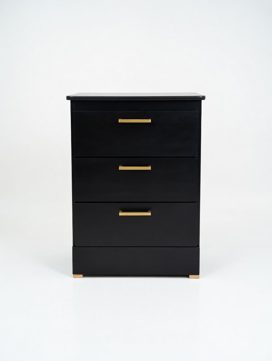 Modern Black Nightstand with Gold Accents - Sleek & Minimal