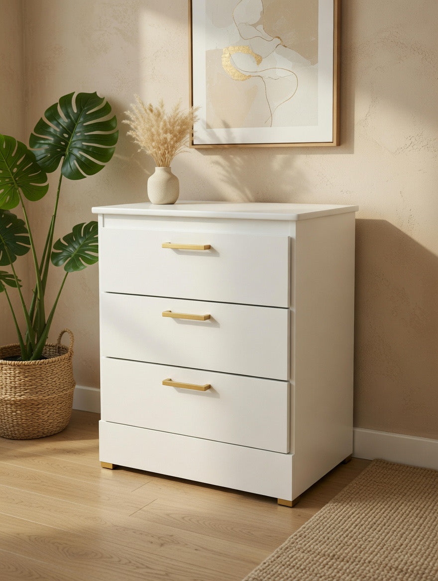White Nightstand W Gold Handles 🌟