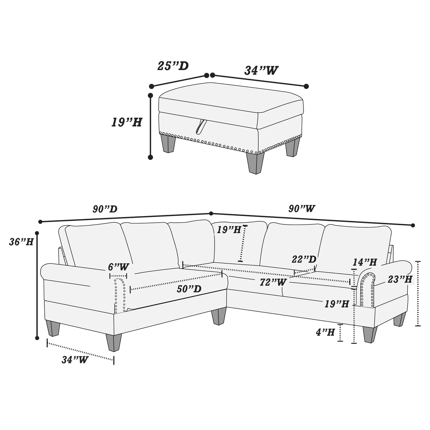 3-Piece Sectional Set W/ Ottoman F6474