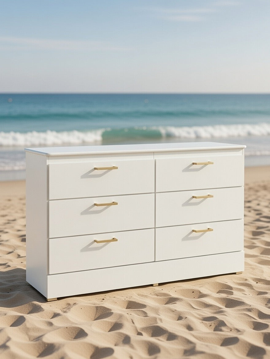 Six Drawer Dresser With Gold Handles