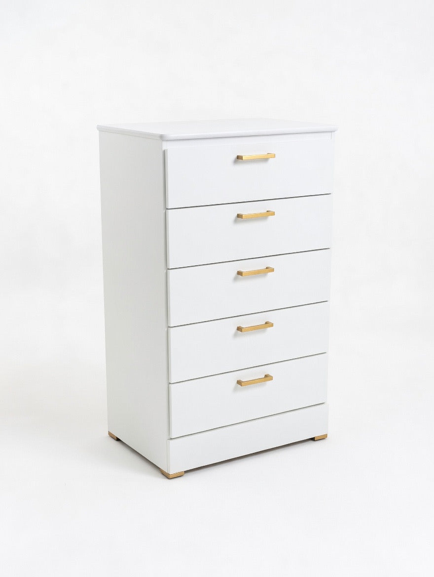 Modern White 5-Drawer Chest of Drawers W Gold Handles šš¤