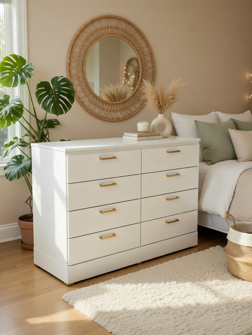 Modern White 8-Drawer Dresser W Gold Handles šš¤