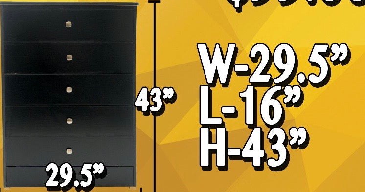 Chest 5 Drawer Black
