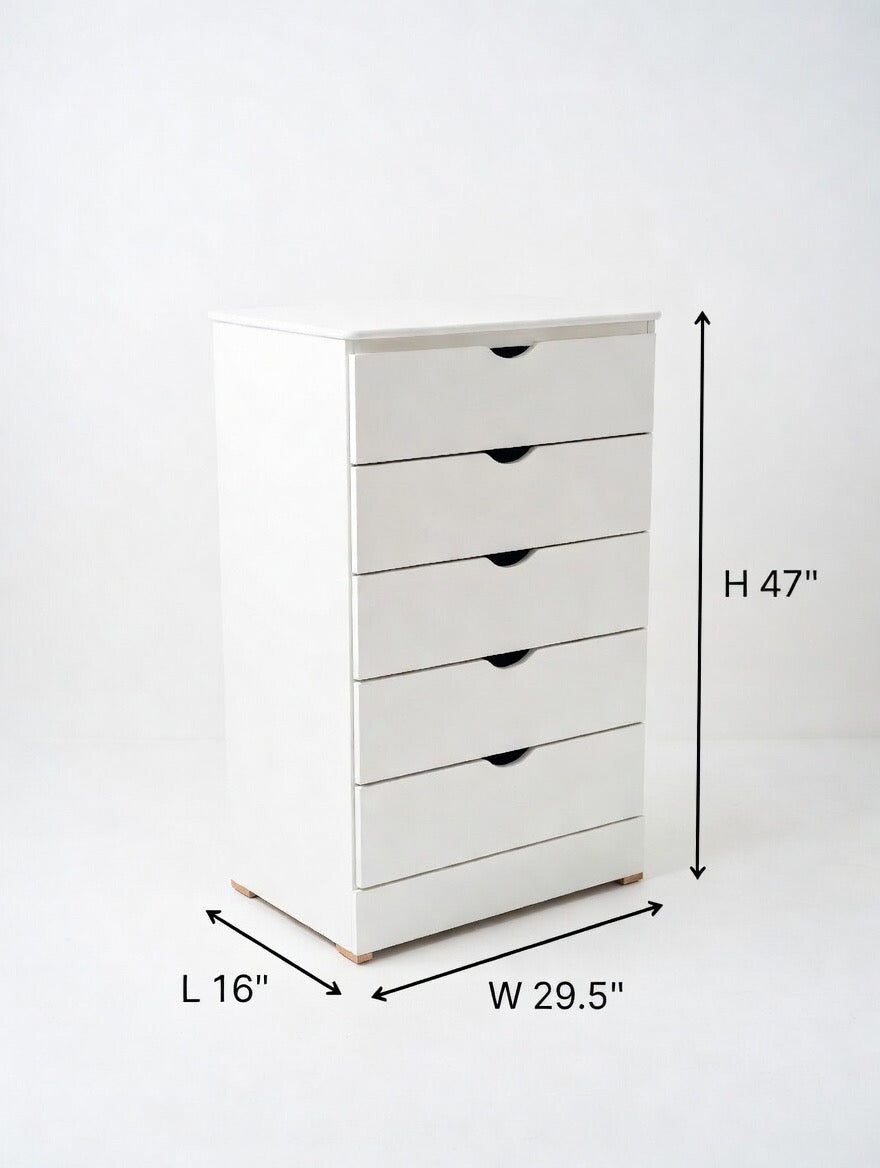 Modern Minimalist White 5-Drawer Chest | Scandi Style Dresser