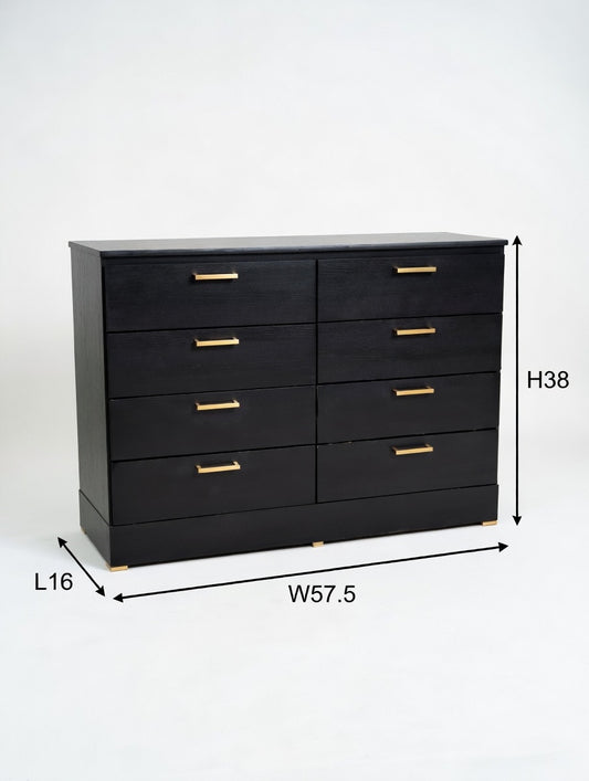 Modern Black 8-Drawer Dresser Matte Black with Gold Handles 🖤🌟