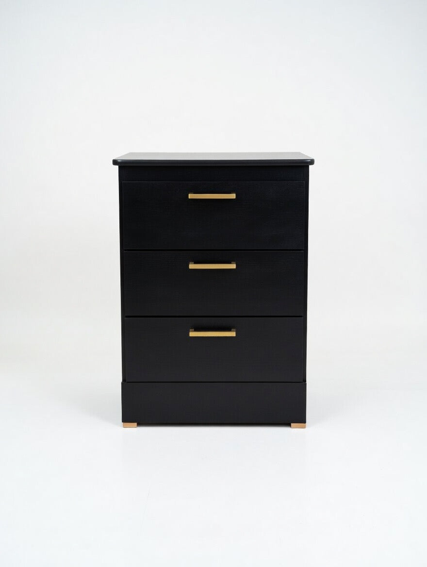Modern Black Nightstand with Gold Accents - Sleek & Minimal
