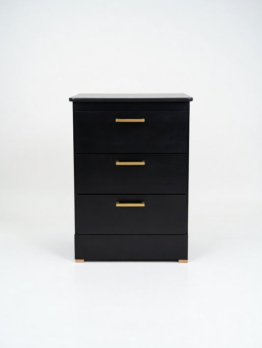 Modern Black Nightstand with Gold Accents - Sleek & Minimal