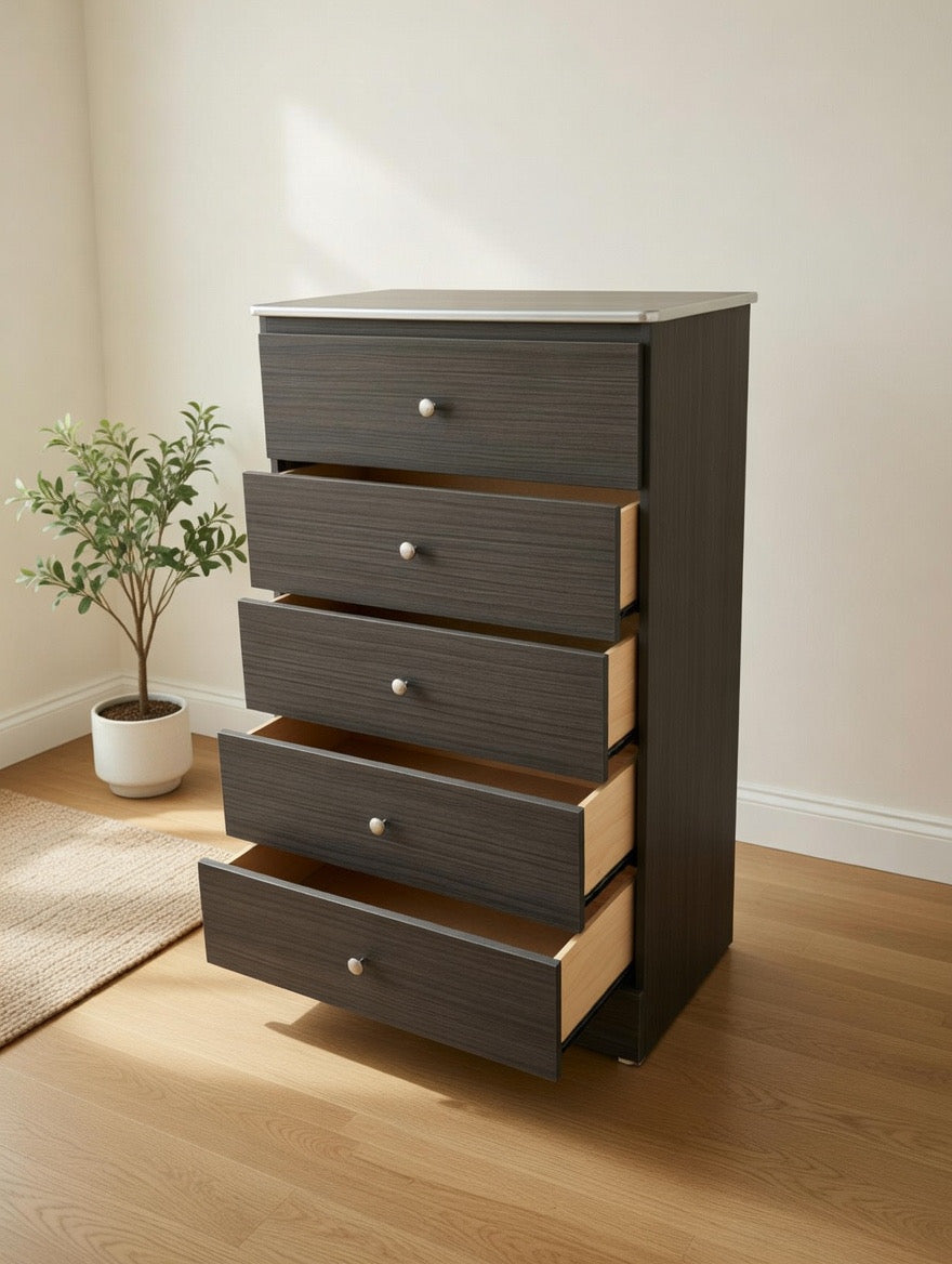 ✨ Modern 5-Drawer Chest - Sleek Charcoal
Wood Finish