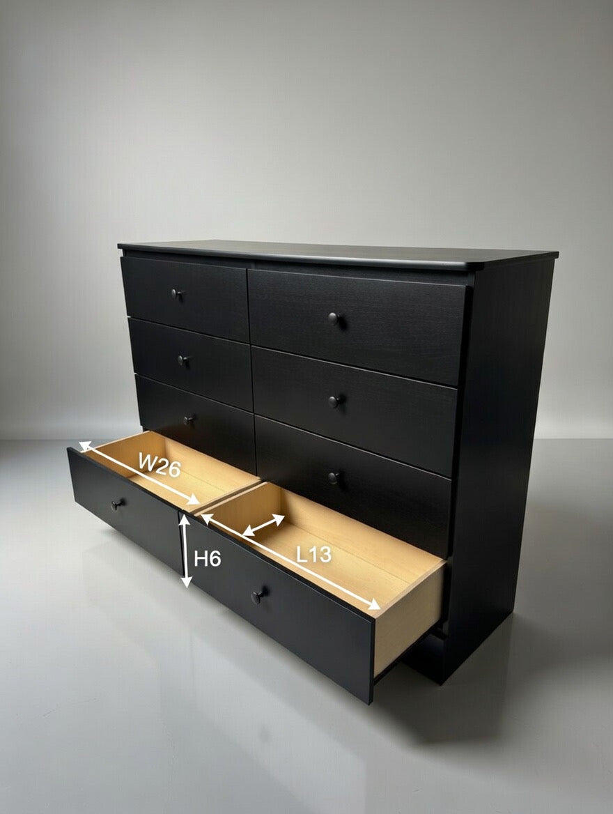 Modern Black 8-Drawer Dresser Black Knobs