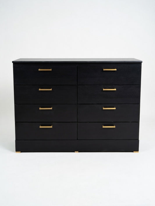 Modern Black 8-Drawer Dresser Matte Black with Gold Handles 🖤🌟