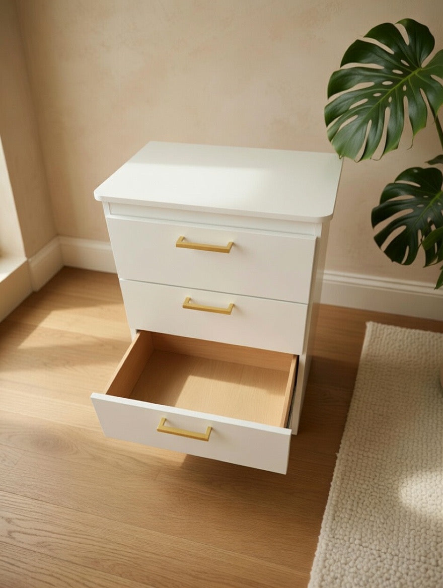 White Nightstand W Gold Handles 🌟