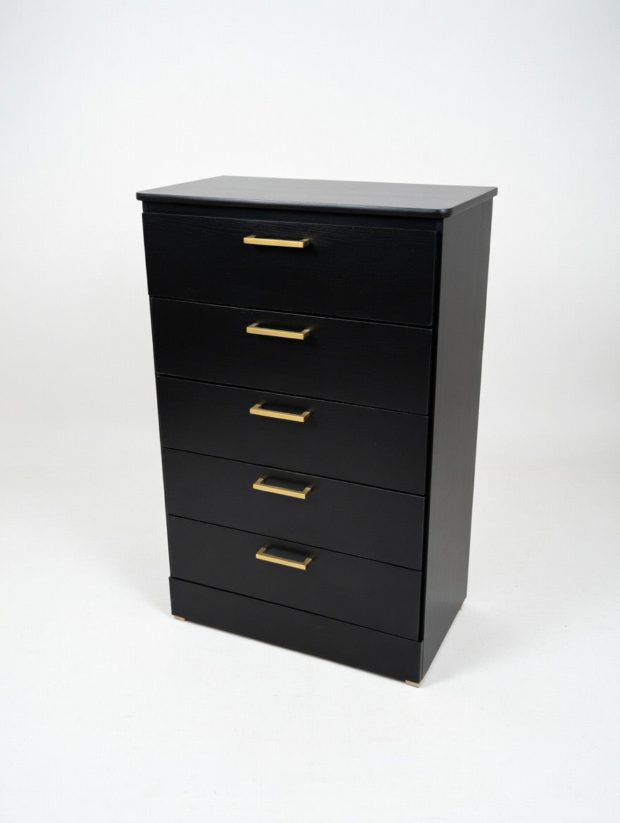 Modern Black 5-Drawer Dresser with Gold Handles 🌟