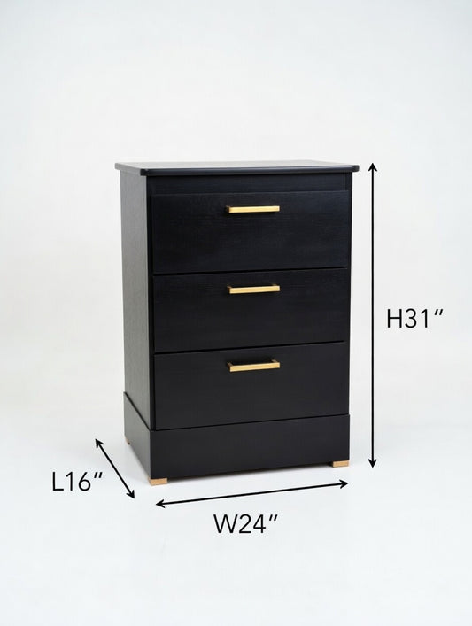 Modern Black Nightstand with Gold Accents - Sleek & Minimal