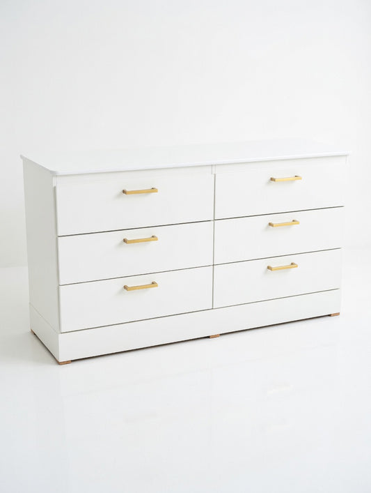 Modern White 6-Drawer Double Dresser with Gold Handles 🌟🤍