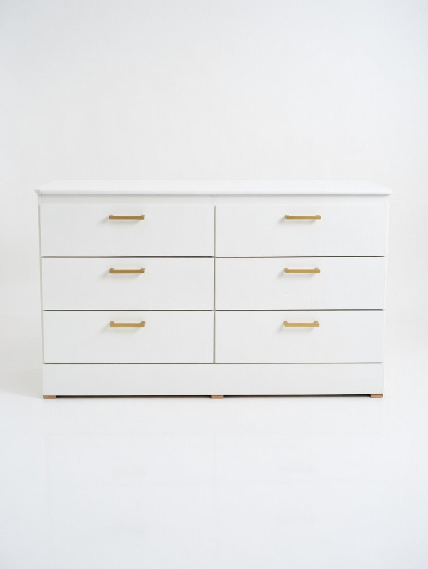 Modern White 6-Drawer Double Dresser with Gold Handles 🌟🤍
