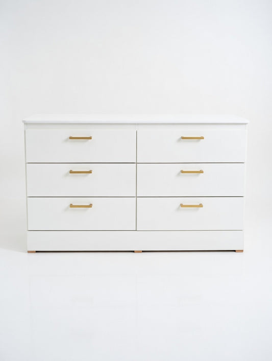 Modern White 6-Drawer Double Dresser with Gold Handles 🌟🤍
