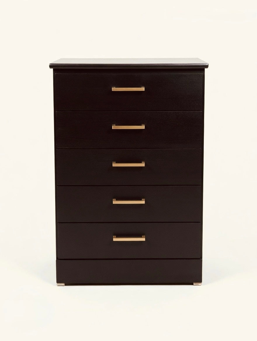 Modern Black 5-Drawer Dresser with Gold Handles 🌟
