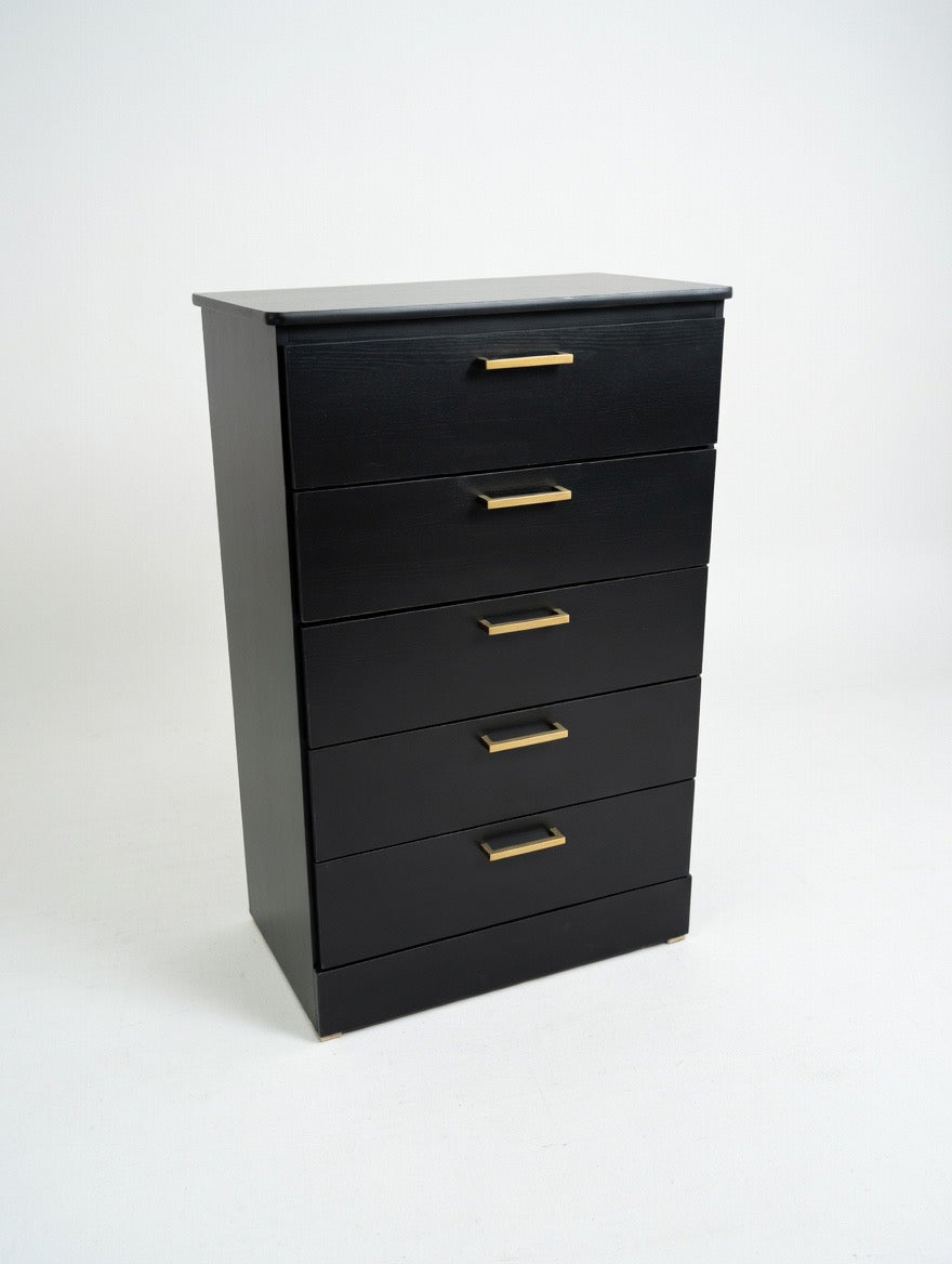 Modern Black 5-Drawer Dresser with Gold Handles 🌟