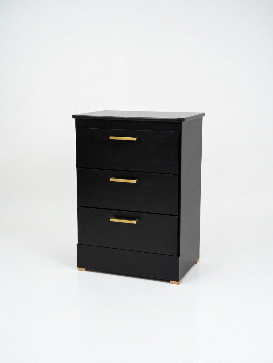 Modern Black Nightstand with Gold Accents - Sleek & Minimal