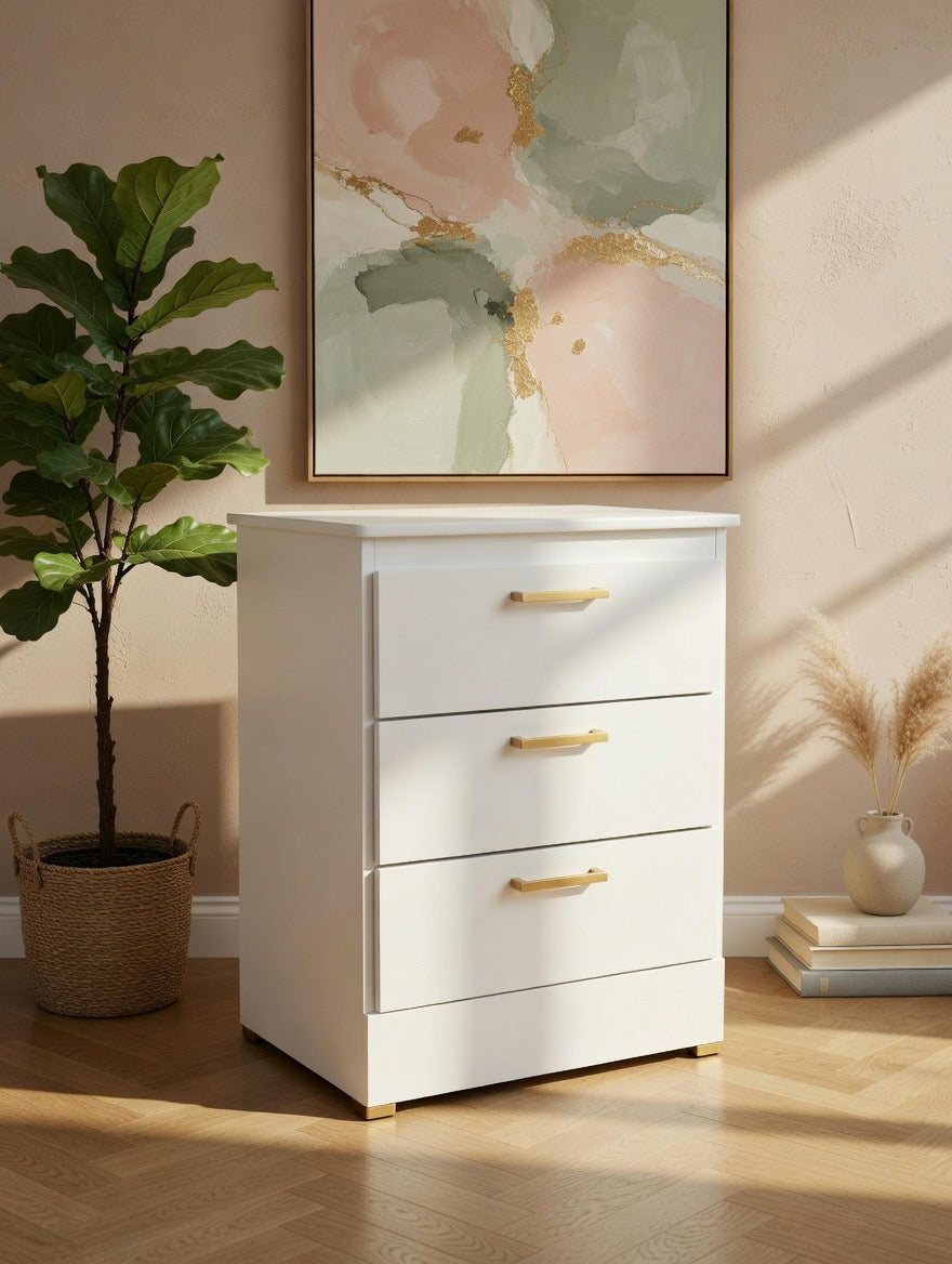 White Nightstand W Gold Handles 🌟
