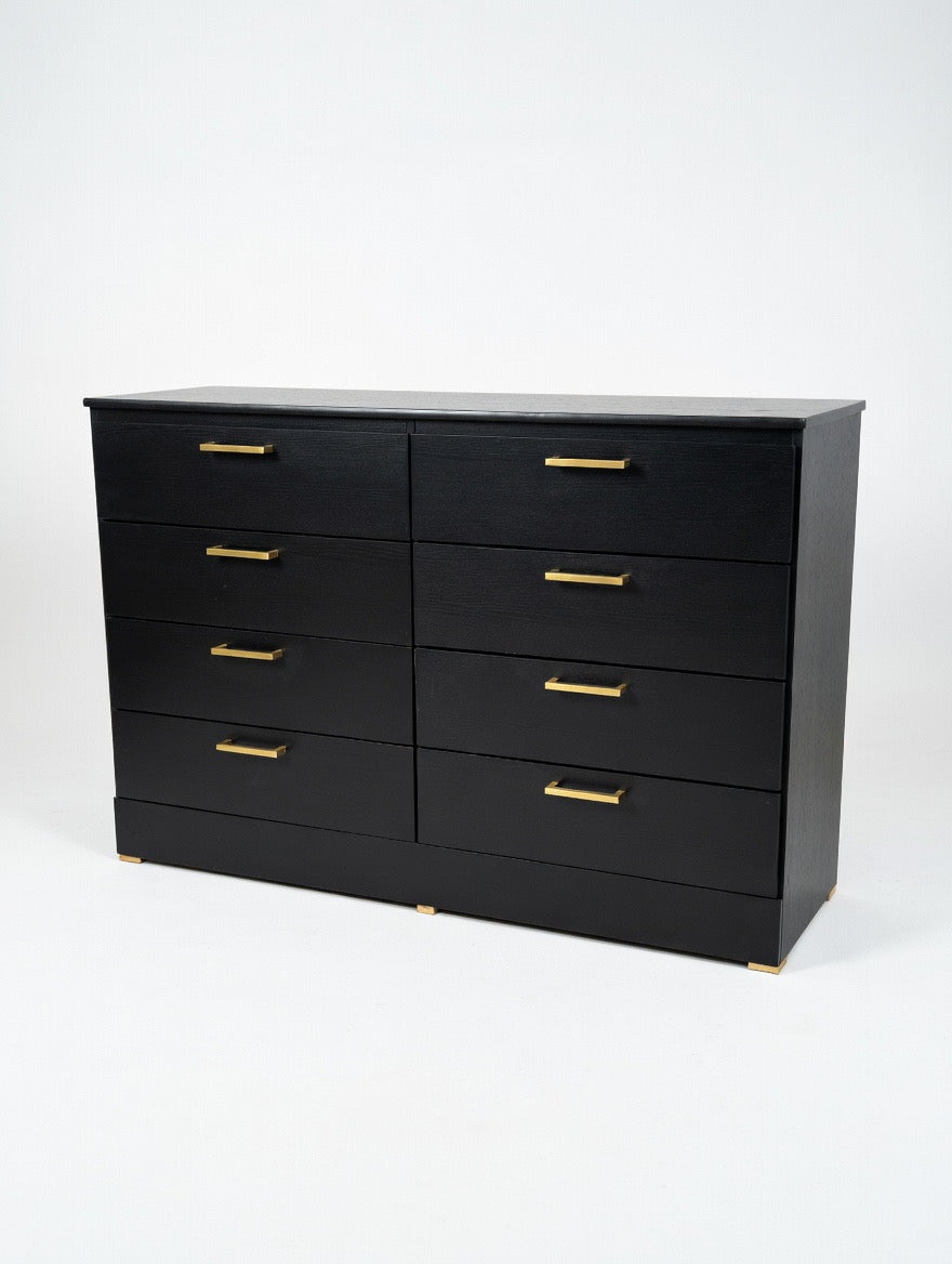 Modern Black 8-Drawer Dresser Matte Black with Gold Handles 🖤🌟