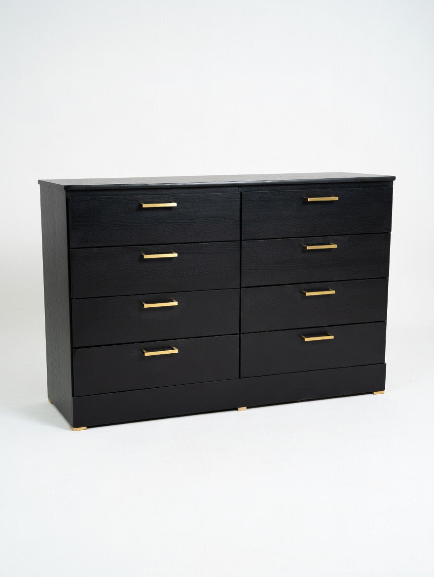 Modern Black 8-Drawer Dresser Matte Black with Gold Handles 🖤🌟