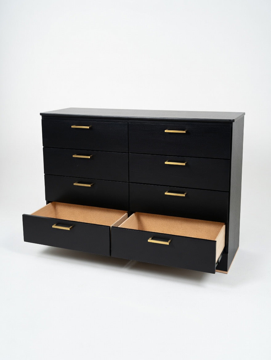Modern Black 8-Drawer Dresser Matte Black with Gold Handles 🖤🌟