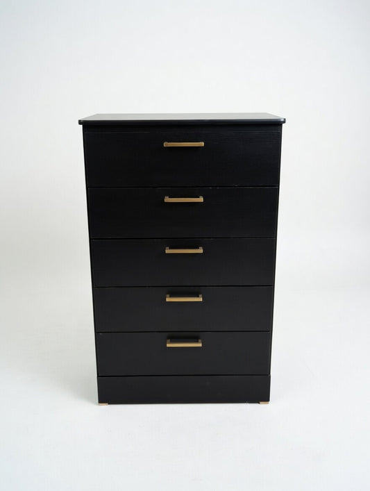 Modern Black 5-Drawer Dresser with Gold Handles 🌟