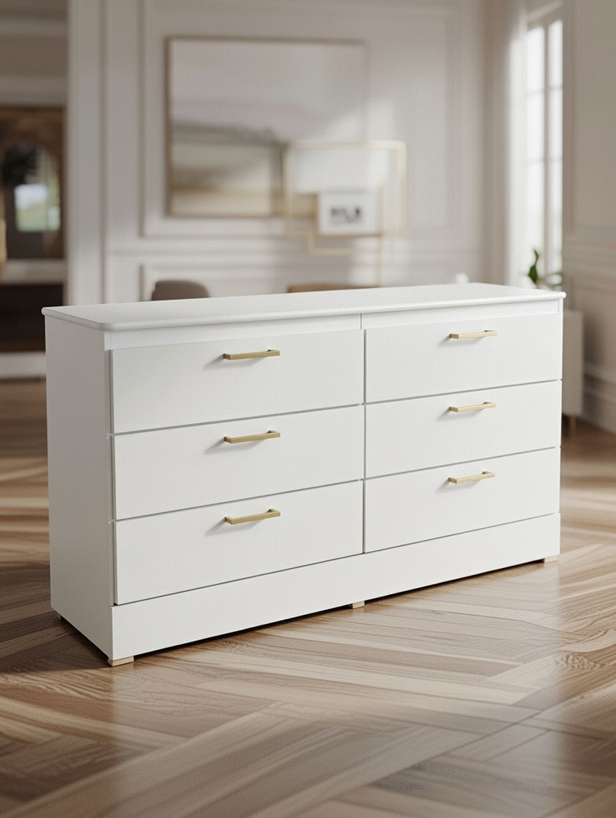 Six Drawer Dresser With Gold Handles