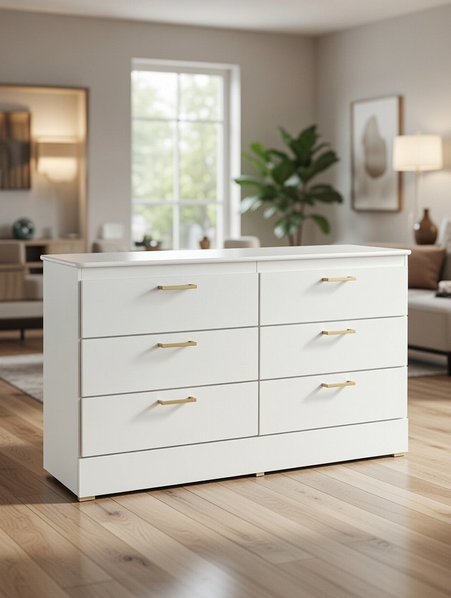 Six Drawer Dresser With Gold Handles