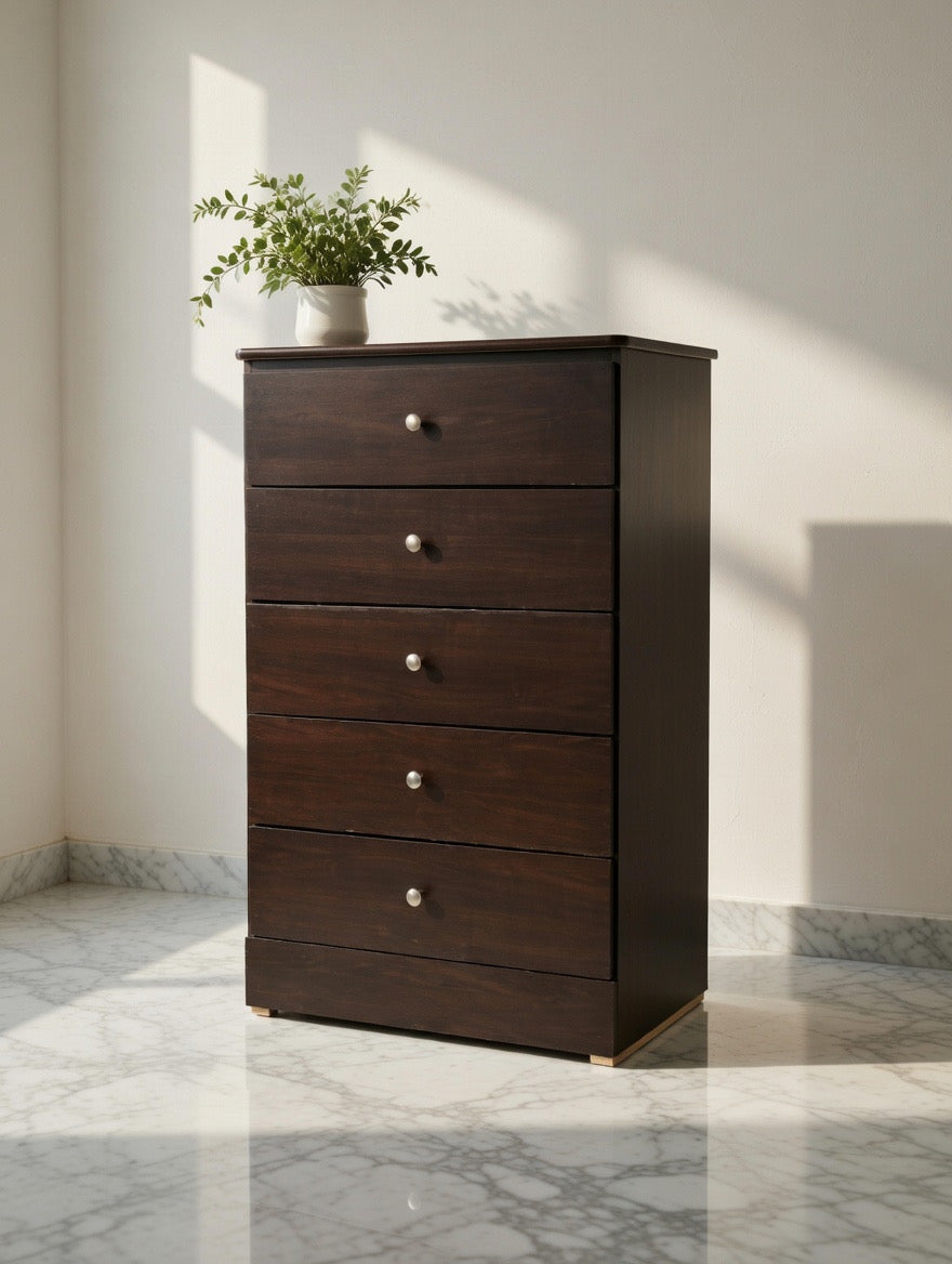 ☕️ Modern 5-Drawer Chest of Drawers - Espresso Finish - Tall Dresser Storage