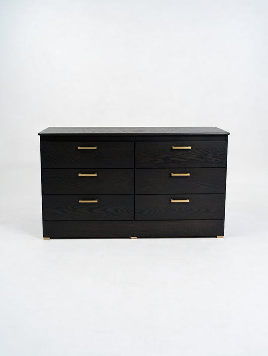 Modern Black Oak 6-Drawer Dresser | Minimalist Bedroom
Storage W Gold Handles