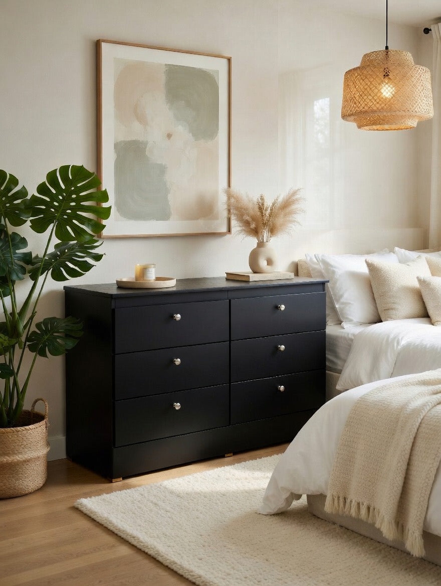 Midnight Modern 6-Drawer Dresser – Sleek Black Wood