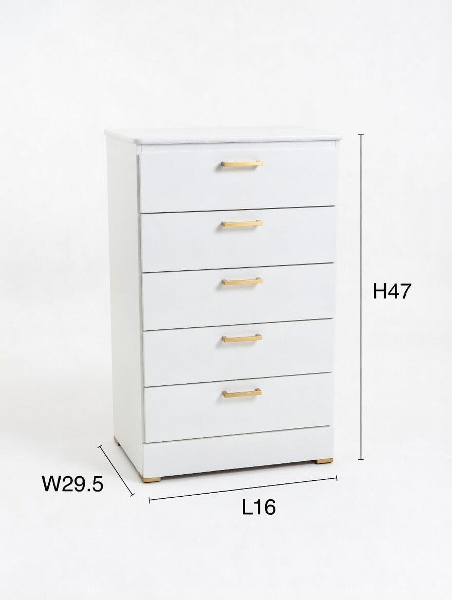 Modern White 5-Drawer Chest of Drawers W Gold Handles 🌟🤍