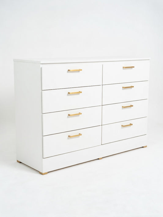 Modern White 8-Drawer Dresser W Gold Handles 🌟🤍