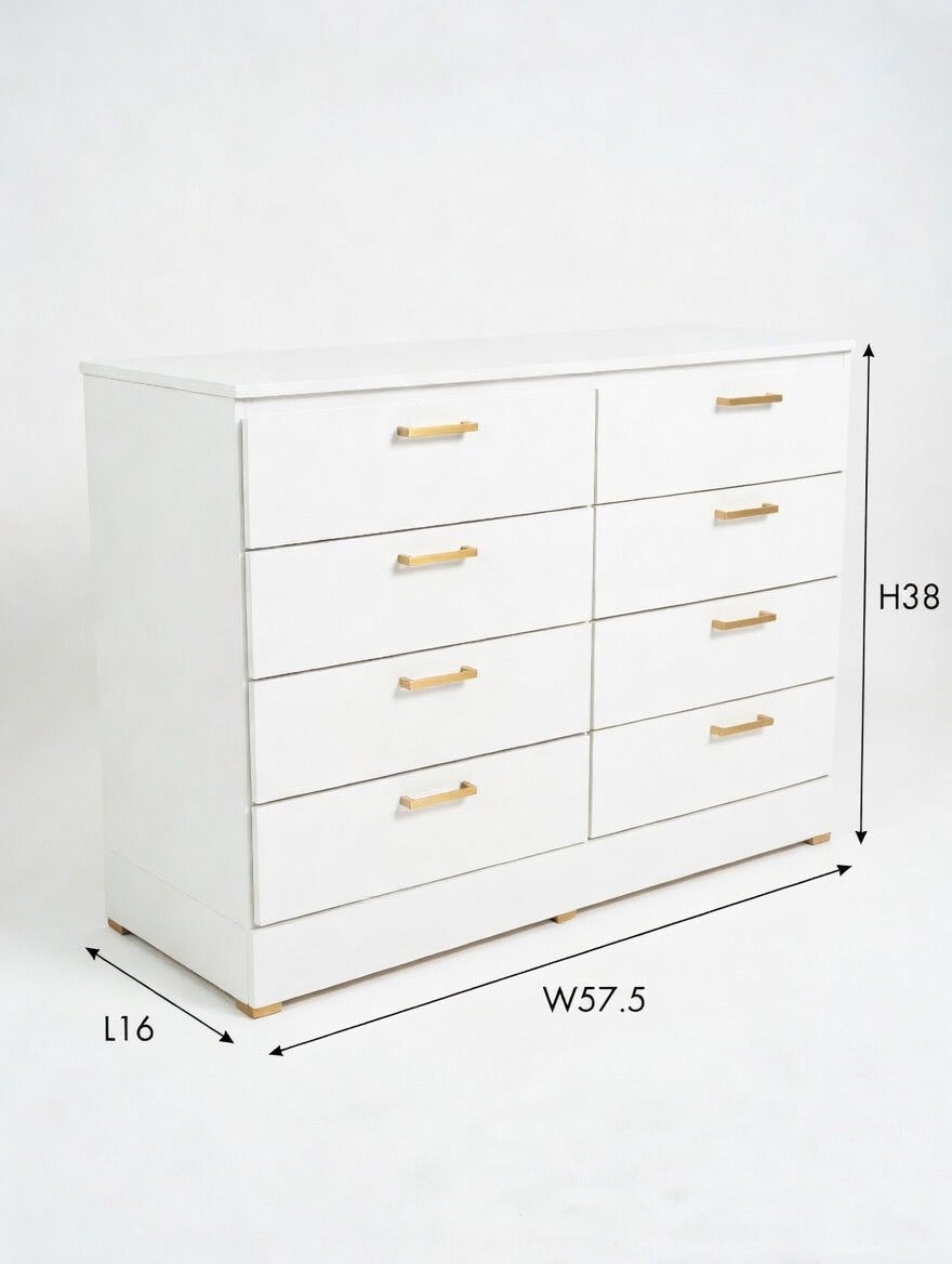Modern White 8-Drawer Dresser W Gold Handles 🌟🤍