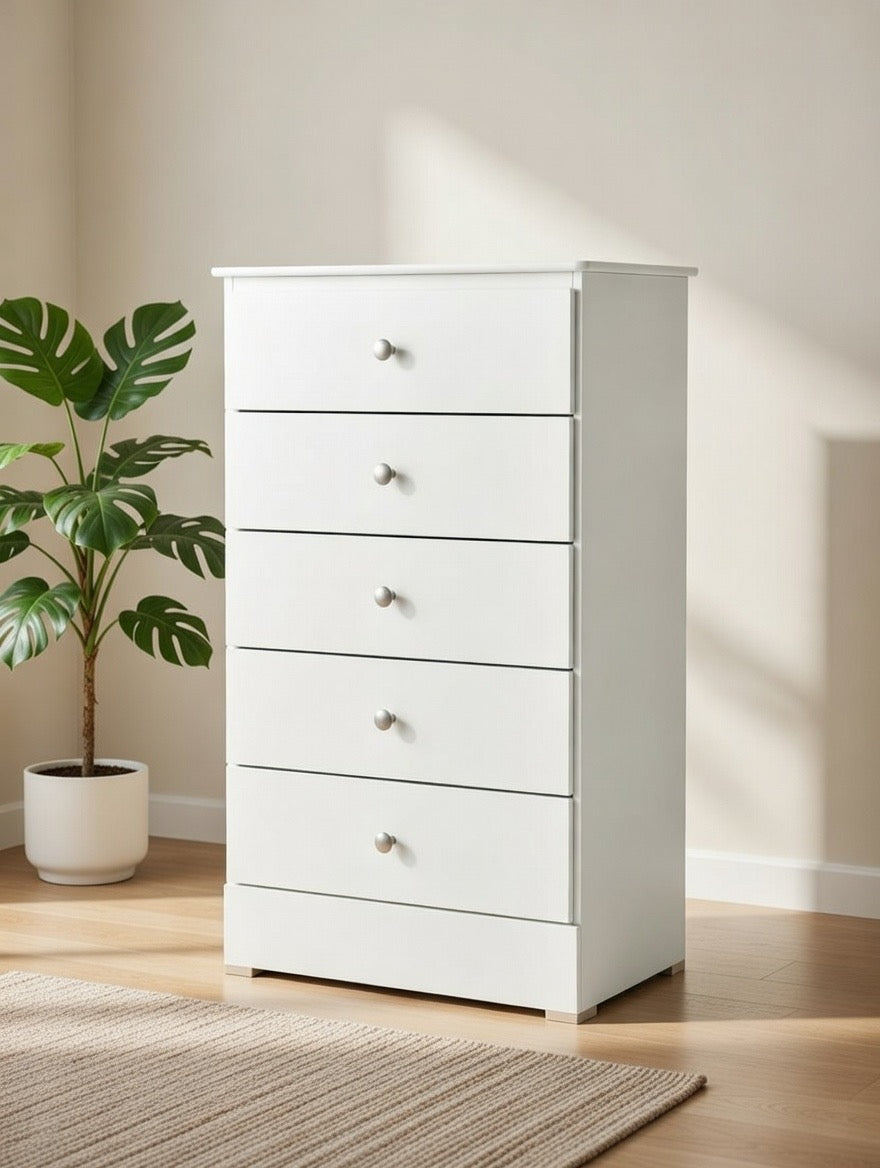 Modern White 5-Drawer Dresser  🤍
