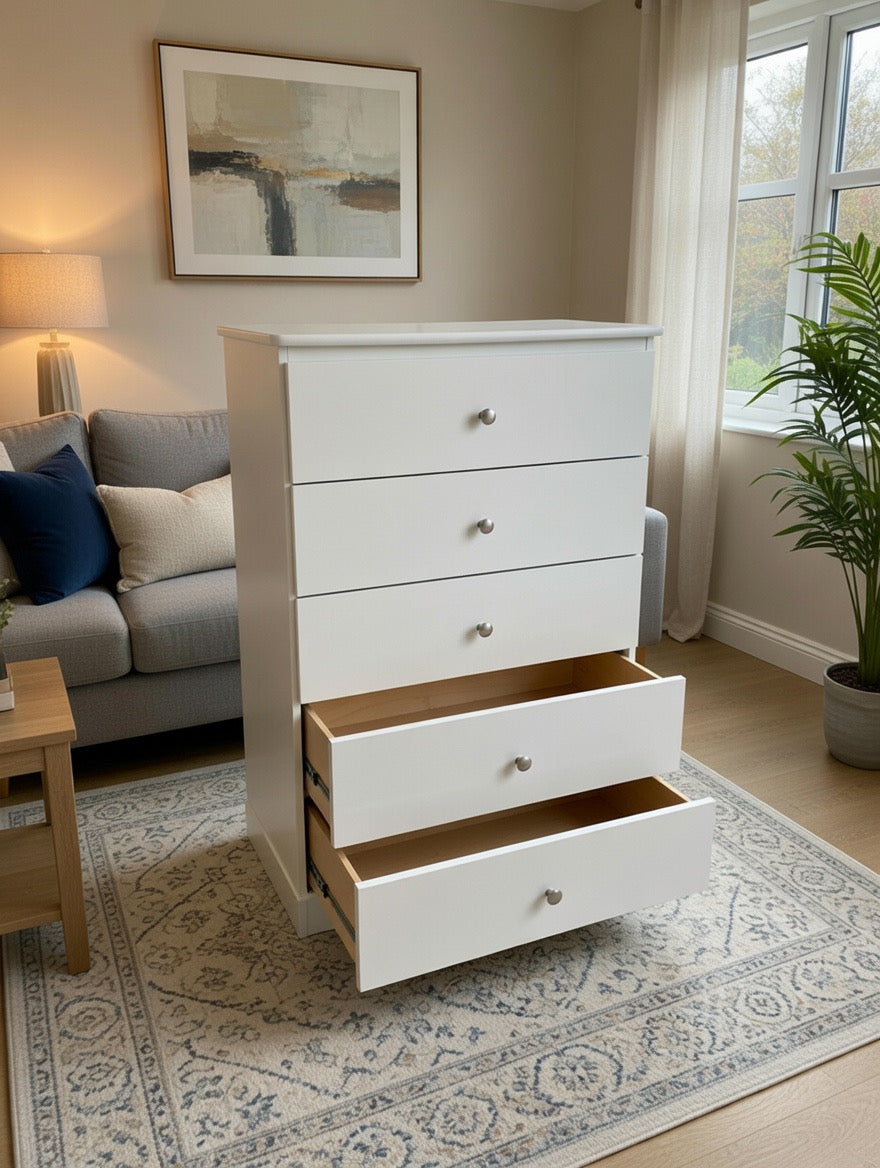 Modern White 5-Drawer Dresser  🤍